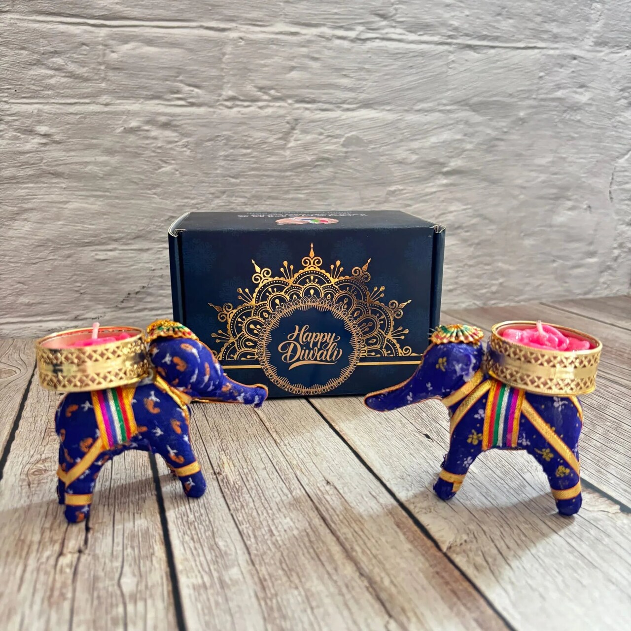Diwali Gift Hamper Elephant Candle Holder Happy Diwali Stickers Custom Gifts Boxes Handmade Indian Festival Deepawali Hamper for Employees Home Office Friends Family - Return Gift Items
